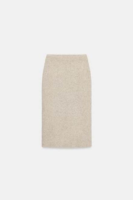 ZARA ЮБКА МИДИ ИЗ ВЯЗАНОГО МАТЕРИАЛА С ЭФФЕКТОМ ВОРСА, ПЕСОЧНЫЙ