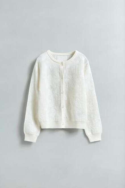 ZARA ЖАККАРДОВЫЙ КАРДИГАН С ЦВЕТОЧНЫМ ПРИНТОМ, БЕЛЫЙ