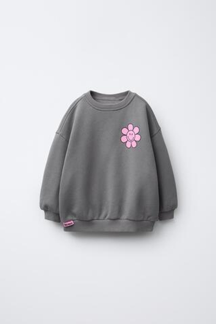ZARA ТОЛСТОВКА С ЦВЕТОЧНЫМ ПРИНТОМ SMILEYWORLD ®, СЕРЫЙ