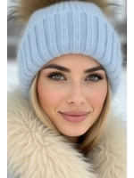 шапка ангора с меховым помпоном зимняя пушистая стильная