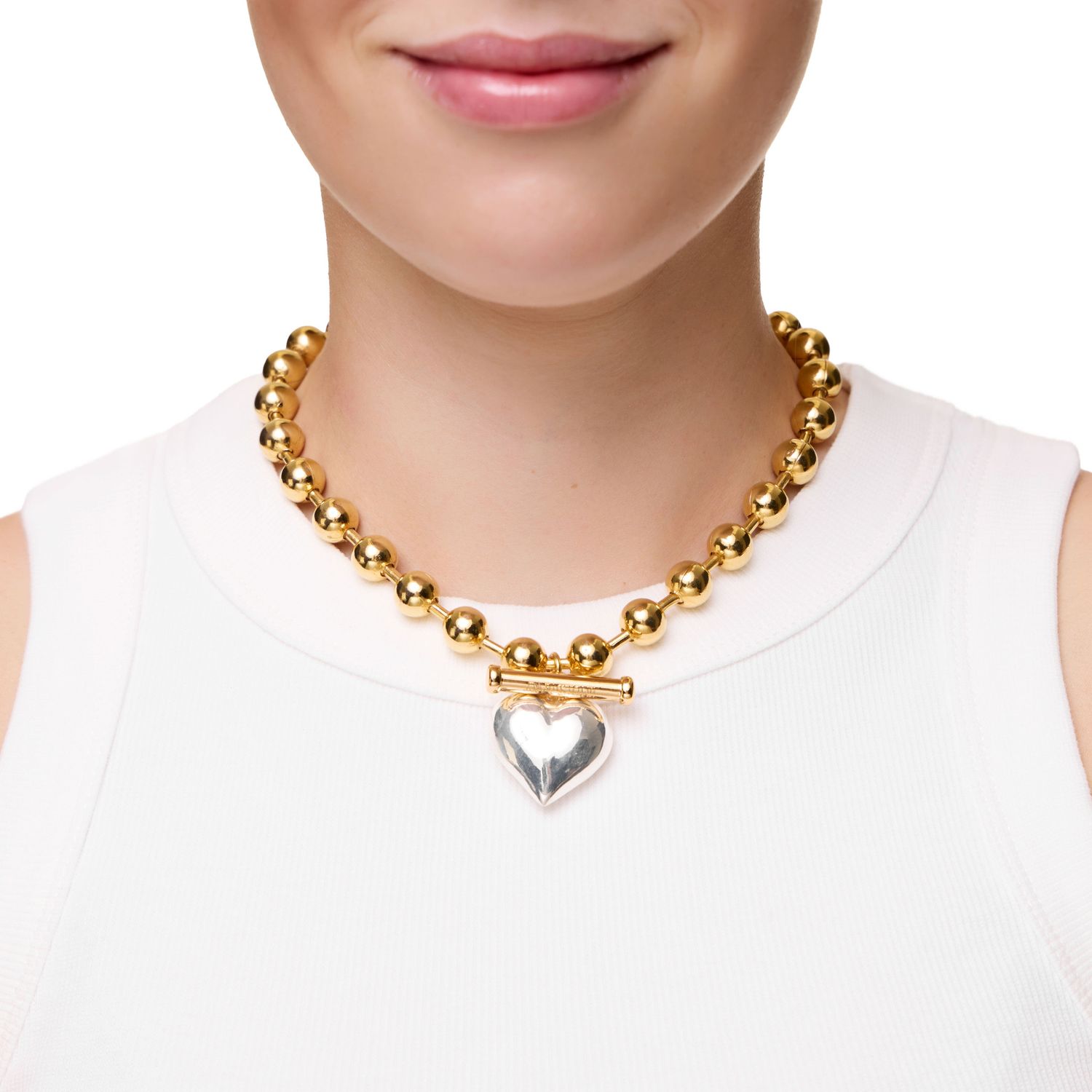 Колье Gold Plated Ball Chain Necklace Whith Heart Charm