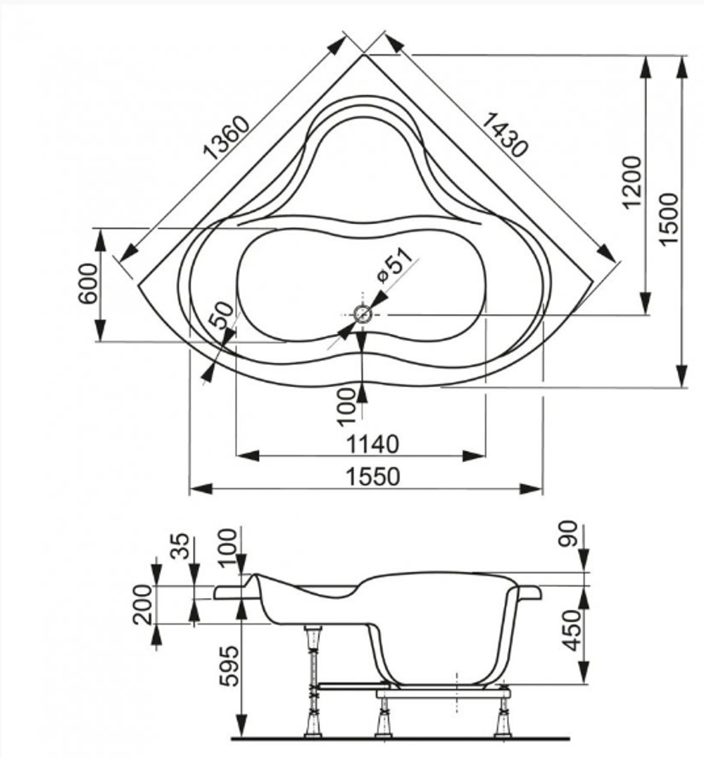 Акриловая ванна VAGNERPLAST IRIS 143x143