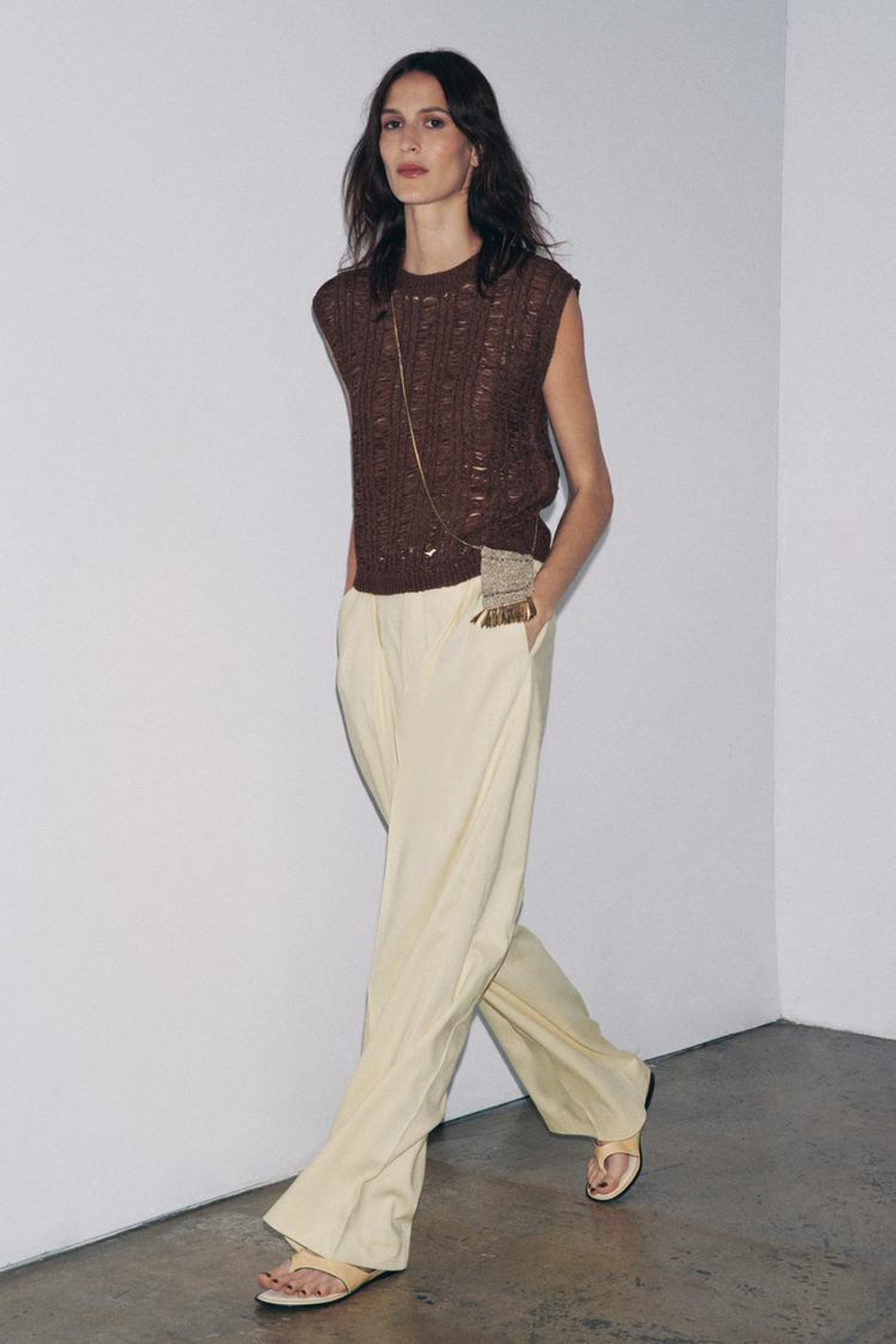 ZARA ТРИКОТАЖНЫЙ ТОП, КОРИЧНЕВЫЙ