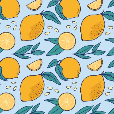 Яркий летний бесшовный паттерн с лимонами и лимонными листьями
