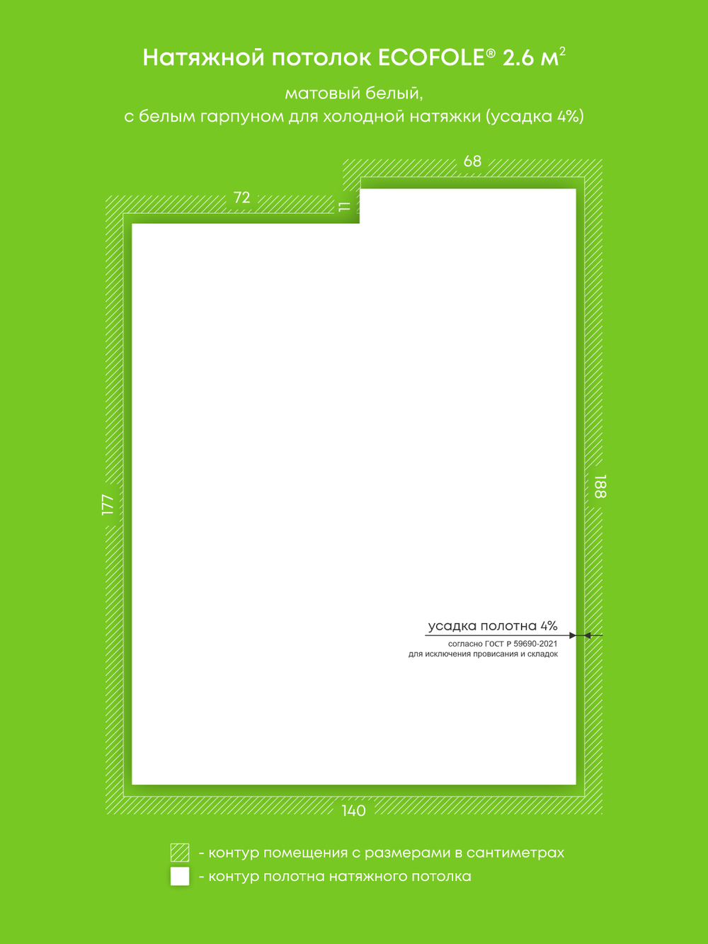 Матовый натяжной потолок 2.6 м2