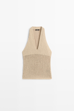 Massimo Dutti Хлопковый топ кроше, бежевый