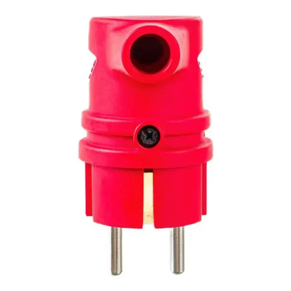 Вилка угловая с заземлением, каучук красная (16А, 250В, IP44)