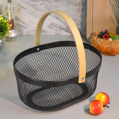 Корзина для хранения металлическая с бамбуковой ручкой, овальная, 23*18,5*11см