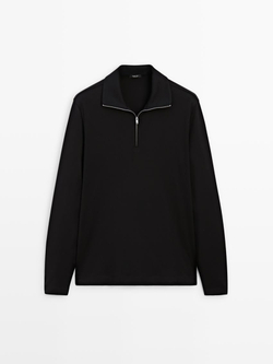 Massimo Dutti Свитер из трикотажа с воротником-стойкой, темно-синий