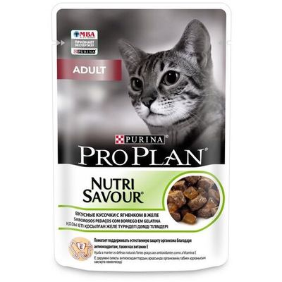Влажный корм Pro Plan® Nutri Savour® для взрослых кошек, кусочки с ягненком в желе, Пауч 85 г