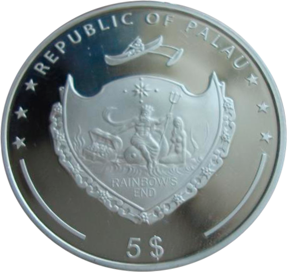 Палау 5 долларов 2007 Поезд паровоз Железная дорога СЕРЕБРО