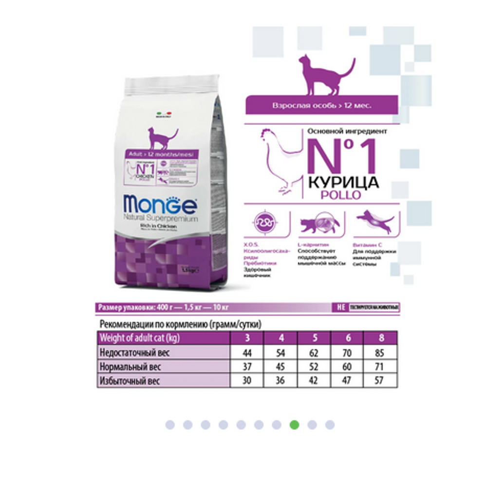 Monge Cat Adult Сухой корм для взрослых кошек с курицей, 400г