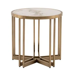 Журнальный столик Lid 90х90 см светлая керамика сталь шампань