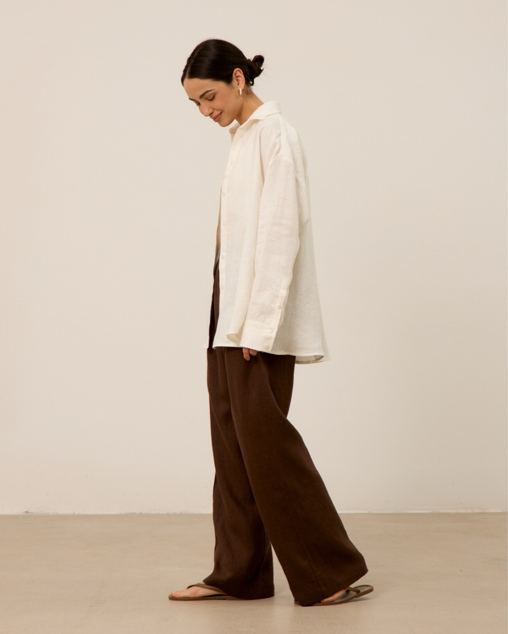 Рубашка 07, из 100% льна, молочная