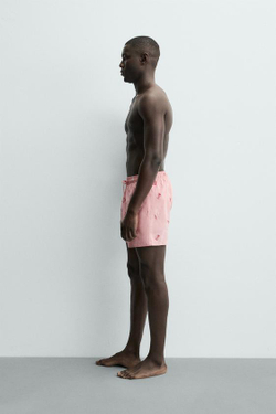 ZARA ПЛАВКИ С КОМБИНИРОВАННОЙ ВЫШИВКОЙ, РОЗОВЫЙ