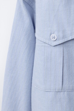 ZARA УКОРОЧЕННАЯ РУБАШКА В ПОЛОСКУ, ГОЛУБОЙ