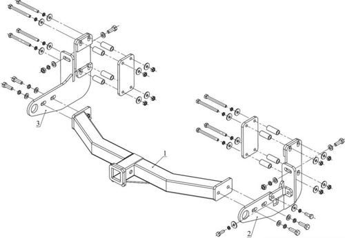 Фаркоп передний под квадрат для Ssang Yong Kyron, с 2005 г., Бизон.FA 0635-E