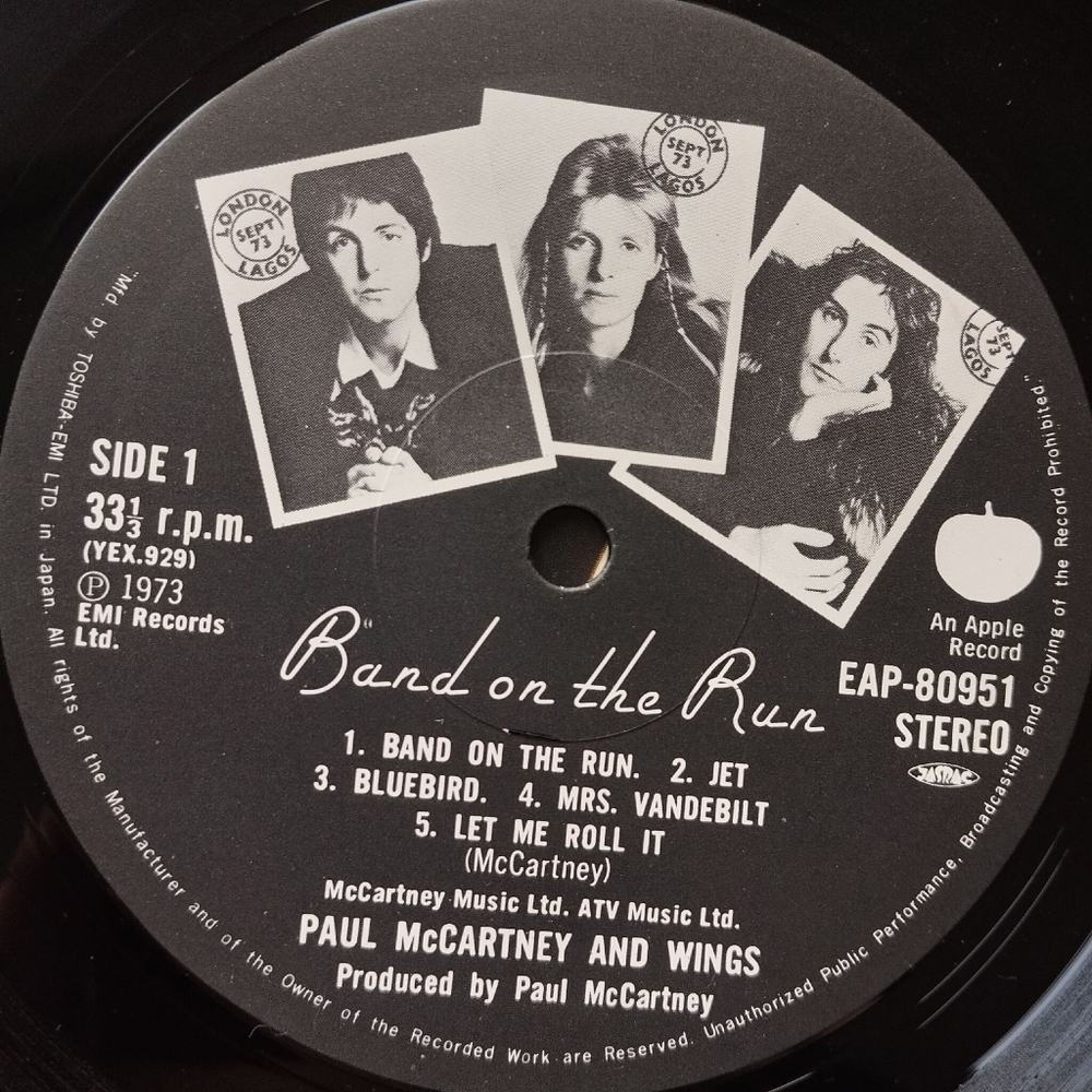 Винтажная виниловая пластинка LP Paul McCartney and Wings Band On The Run (Japan 1973) (Obi) Mrs. Vandebilt
