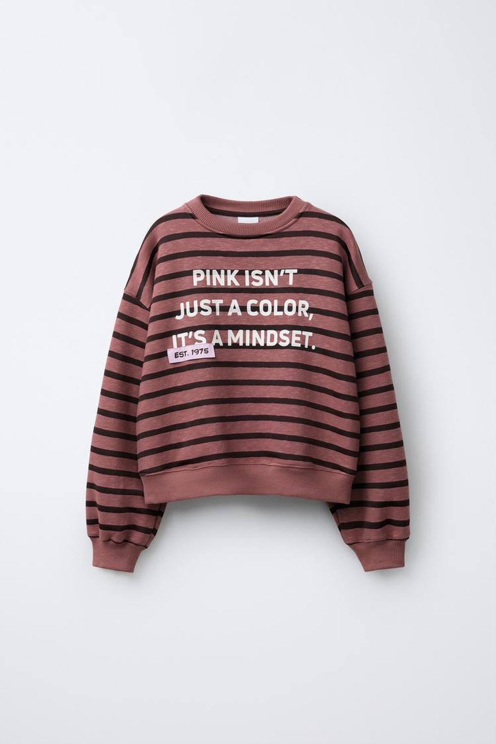 ZARA ТОЛСТОВКА В ПОЛОСКУ С НАДПИСЬЮ, РОЗОВАТЫЙ