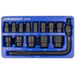 Набор головок ударных 15пр. 1/2''(6-гр.) (10,12, 13, 14, 15, 17, 19, 21, 22, 24, 27, 30, 32мм) в ложементе FORCEKRAFT FK-4159K