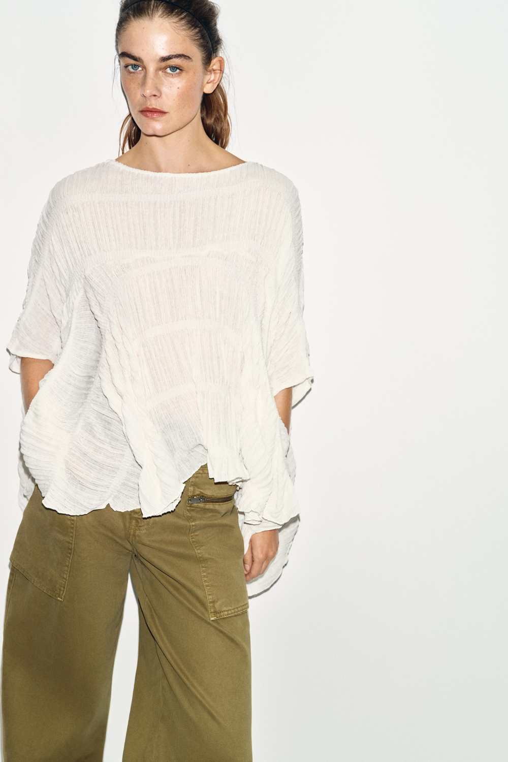 ZARA ТОП-НАКИДКА, БЕЛЫЙ