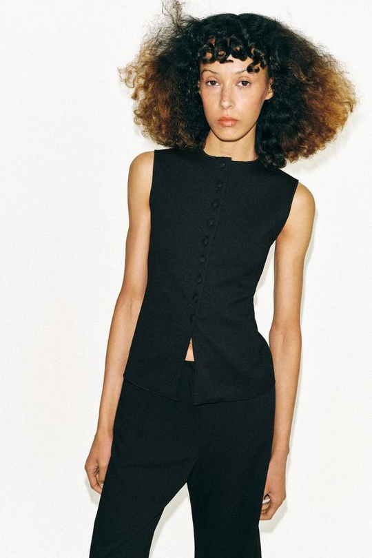 ZARA ТОП-ЖИЛЕТ С ПУГОВИЦАМИ, ЧЕРНЫЙ