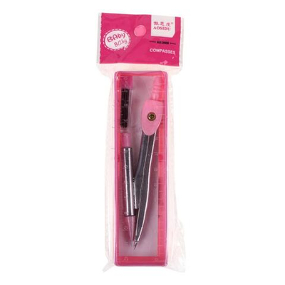 Циркуль автоматич,с запасн.стержнями, пласт.футляр,крышка-линейкой,3 цв.микс