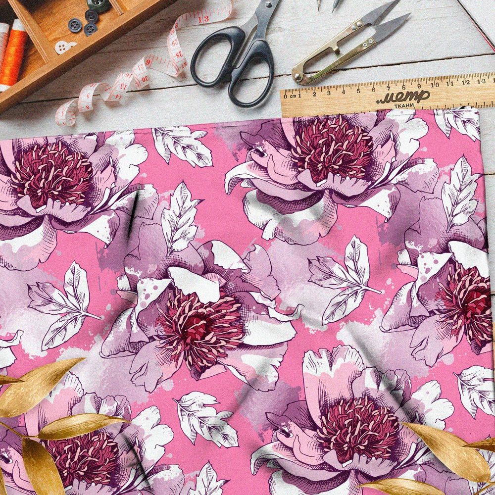 Ткань бифлекс раскрывшиеся цветы