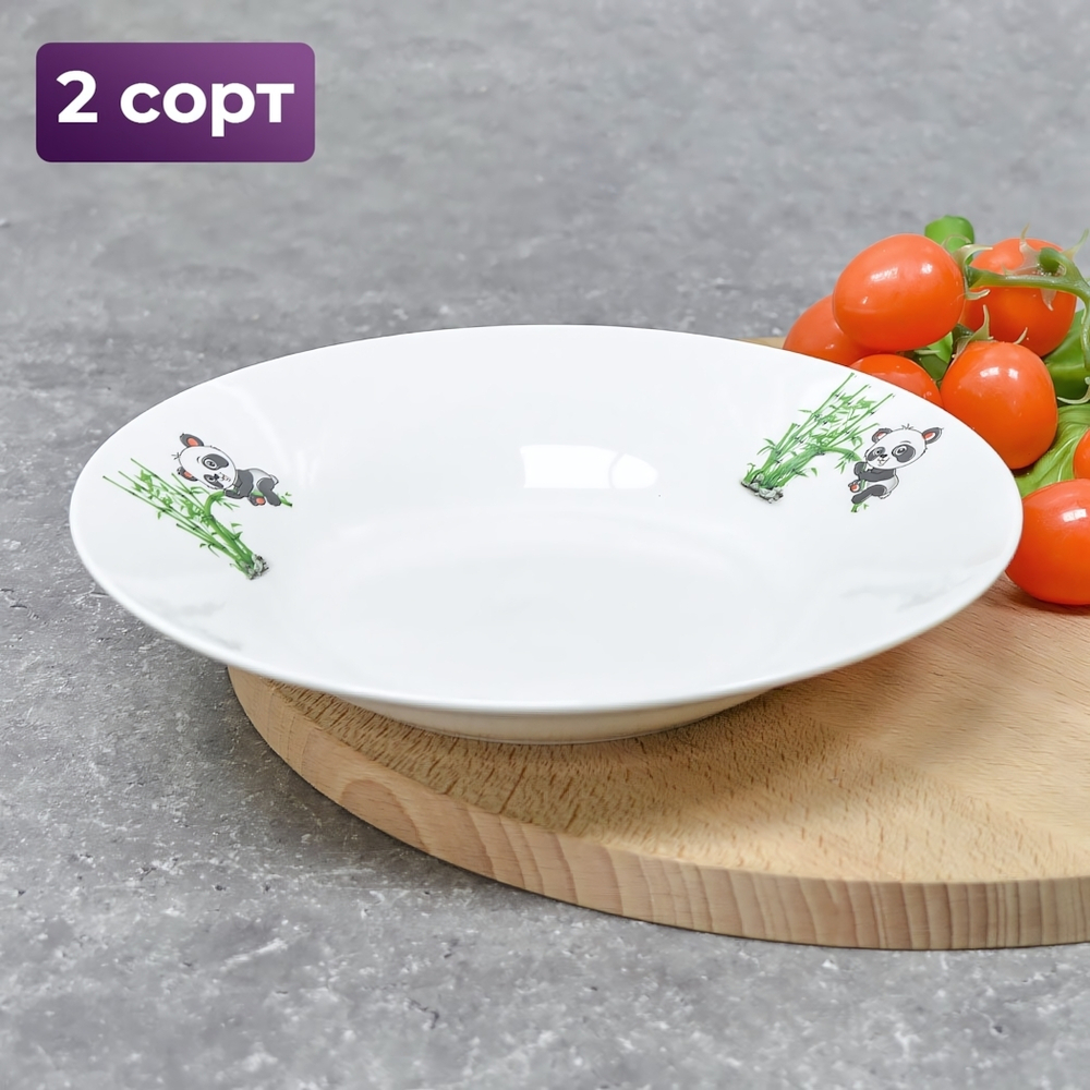 Тарелка 200мм глубокая 250мл, Панда, фарфор, 2 сорт