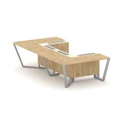 Steel Meet Стол переговорный П-образный KM-PR.B.SP-07P Тиквуд Светлый/Ваниль Глянец/Металл Серый 160