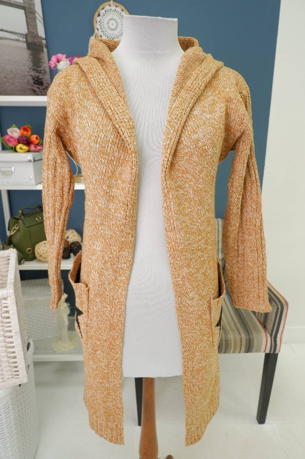 Кардиган вязаный с капюшоном 46 размер, новый