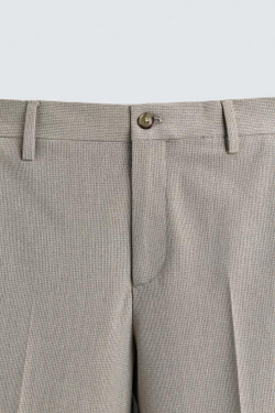 ZARA КОСТЮМНЫЕ БРЮКИ ИЗ РЕЛЬЕФНОЙ ТКАНИ КЛАССИЧЕСКОГО КРОЯ, БЕЖЕВЫЙ
