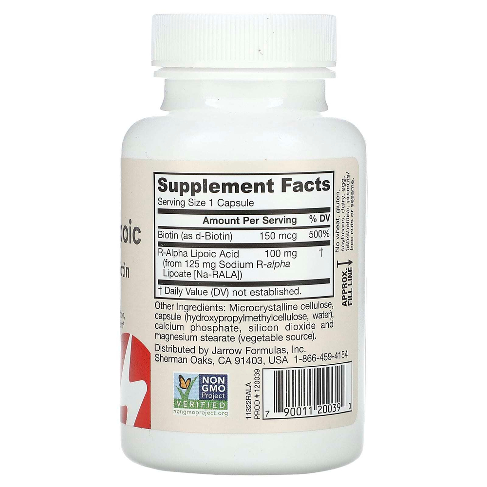 Jarrow Formulas, R-альфа-липоевая кислота Best, 100 мг, 60 растительных капсул