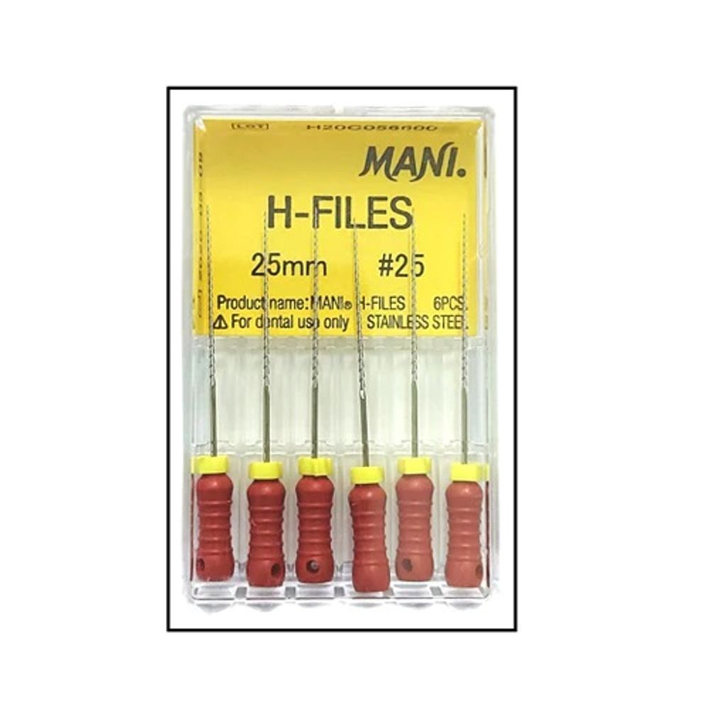 H-Files №25 (25мм) Mani Аш-Файлы (6шт.) Мани, корневой бурав ручной, эндодонтический