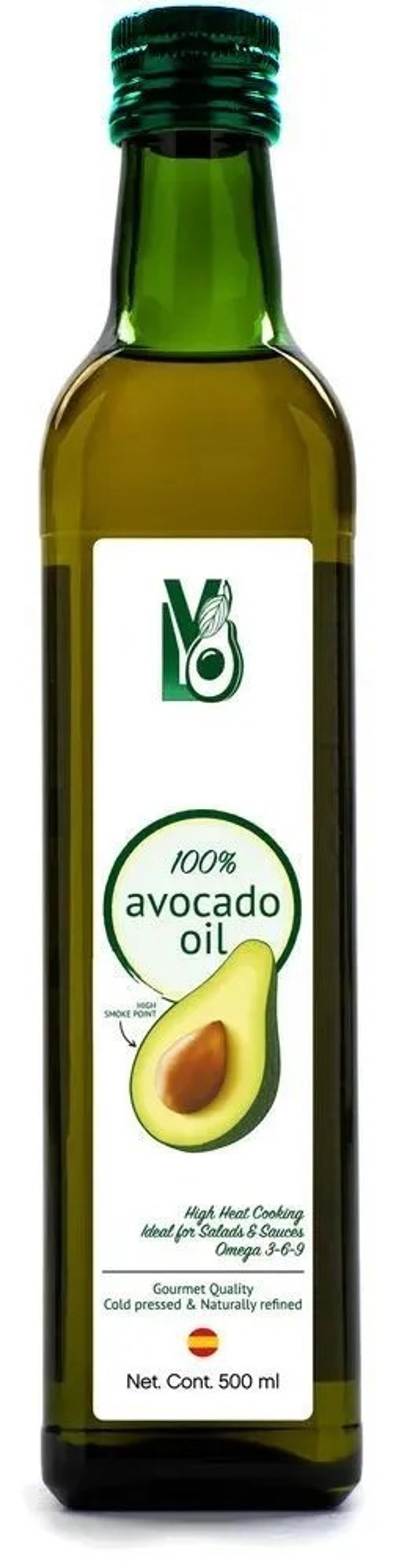Масло Авокадо, 500 мл, рафинированное, из Испании, холодный отжим, для салатов, для жарки, LVO