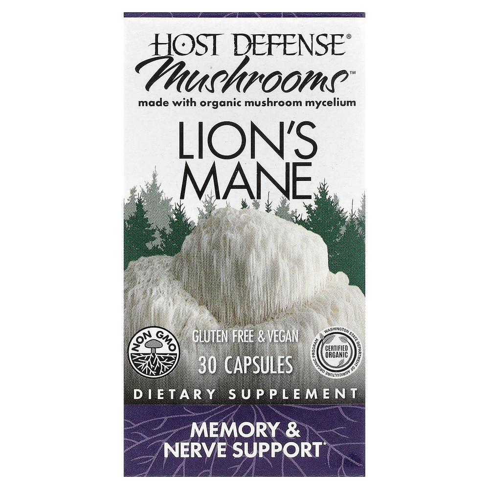 Host Defense, Mushrooms™, ежовик гребенчатый, 30 капсул (0,5 г в 1 капсуле)