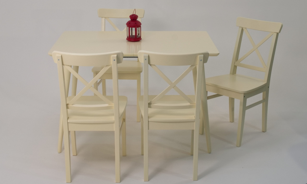 Стол Zip-mebel Монте 120 слоновая кость со стульями Ингольф слоновая кость