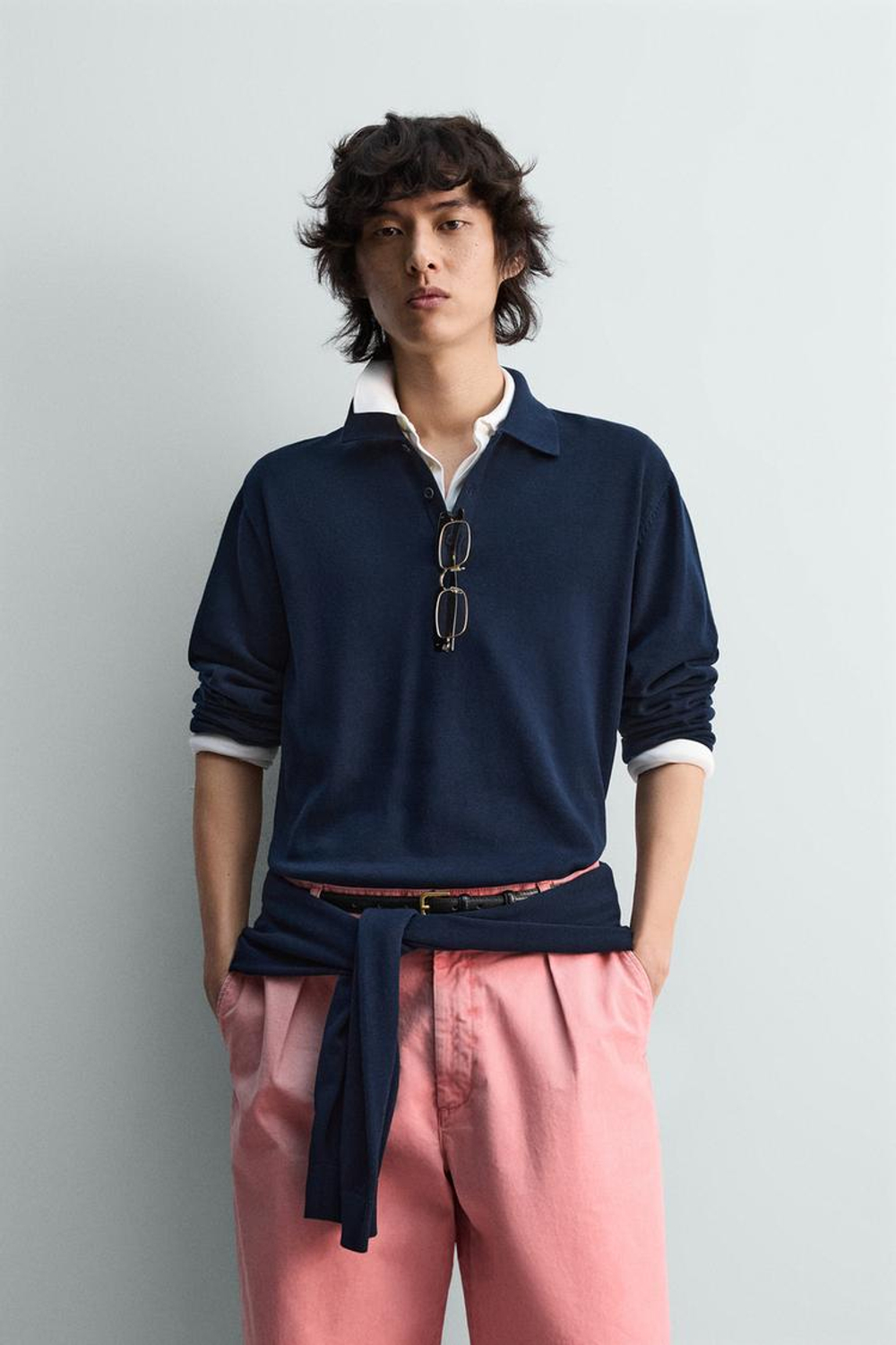 ZARA ТРИКОТАЖНОЕ ПОЛО RELAXED FIT, МОРСКОЙ СИНИЙ