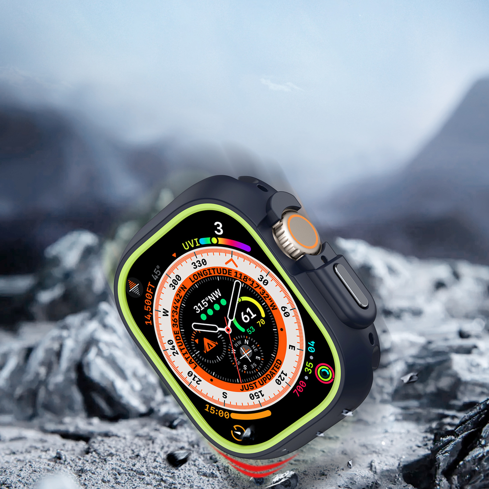 Чехол-бампер для часов Apple Watch Ultra 1 и 2 размер 49мм, темно-синий с зелеными вставками (Midnight/Green) от Dux Ducis, серия Bamo Series Case