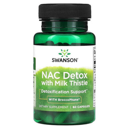 Антиоксиданты Swanson, NAC Detox с расторопшей и BroccoPhane, 60 капсул