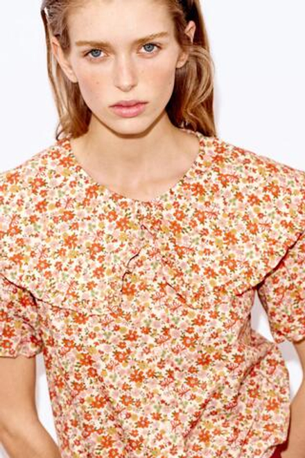 ZARA РУБАШКА С ЦВЕТОЧНЫМ ПРИНТОМ И КРУГЛЫМ ВОРОТНИКОМ, РАЗНОЦВЕТНЫЙ