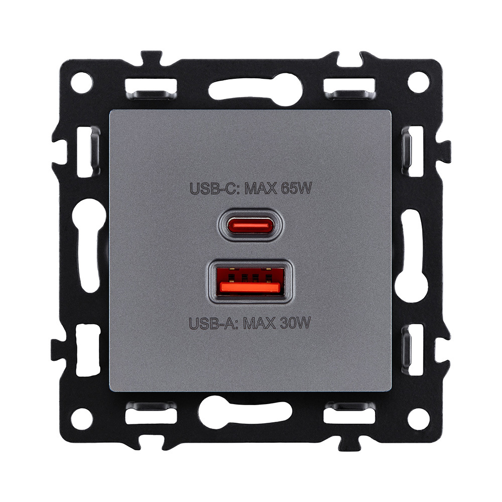 Розетка USB A+C 65W, серый Kollinger Asthetik AS-024GY