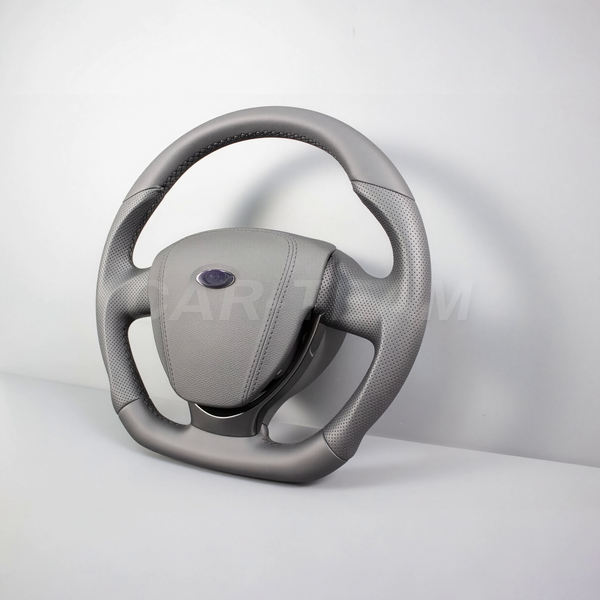 Руль анатомический "Black Edition" (ver. Pro) в экокоже на Лада Приора 2, Калина 2, Гранта в стиле Mercedes AMG