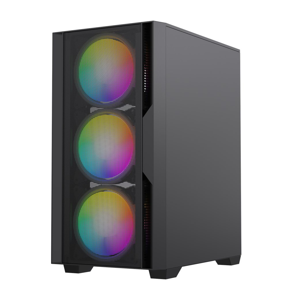 Корпус BaseTech eXtreme GFX-06, БП:600W, mATX, чёрный, 4xFRGB FAN, 2xUSB2, 1xUSB3, бок: закалённое стекло (BT-GFX-06-MESH-4F-RGB-600W)