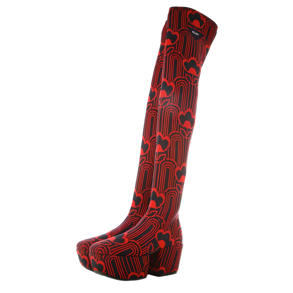 PRADA Over the knee Boots 7cm Women"s Black Red