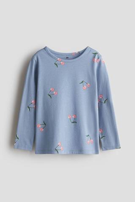 H&M Лонгслив с принтом, светло-голубой