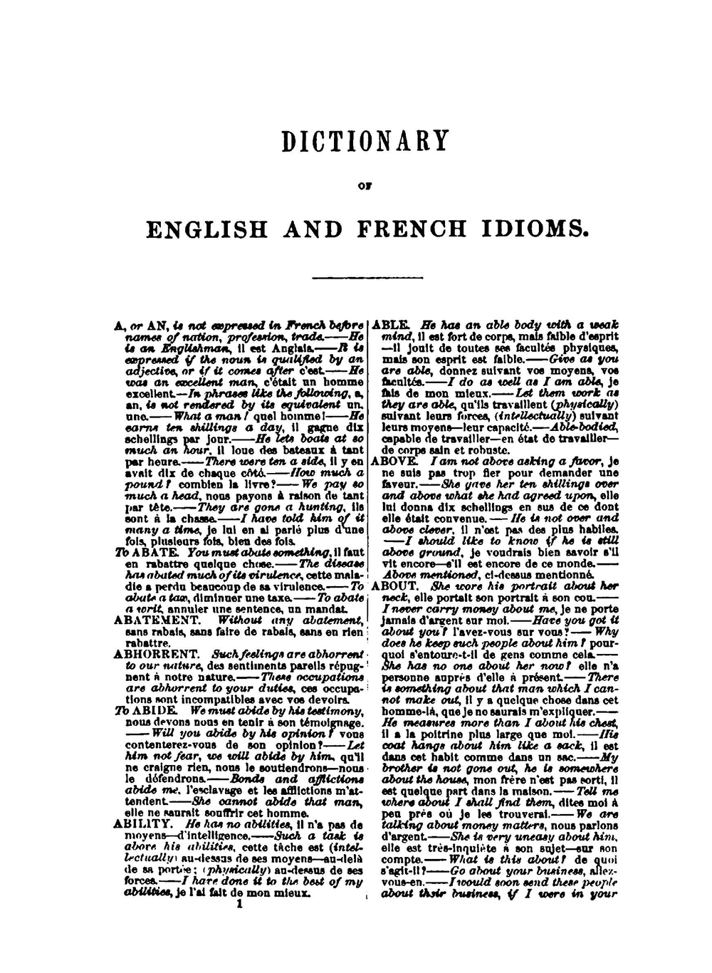 Dictionary of English and French Idioms,. illustrating, by Phrases and Examples, the Peculiarities of Both Languages, and Designed As a Supplement to the Ordinary Dictionaries Now in Use | Jean Roemer