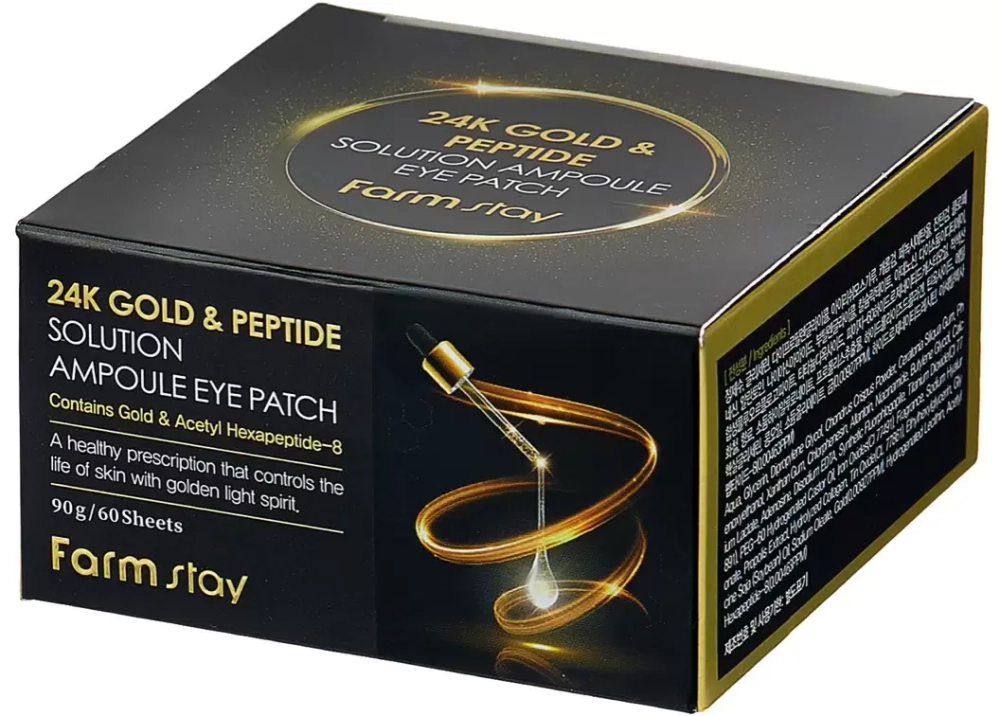FarmStay Патчи гидрогелевые с 24-х каратным золотом и пептидами - 24K gold & peptide solution, 60шт