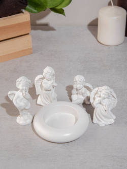 Набор статуэток ангелочки 4 штуки и круглый подсвечник