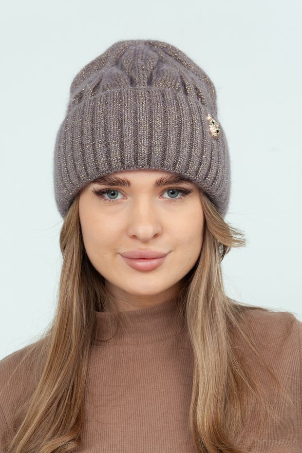 52bo12 Шапка с отворотом Катта (Кофе/золото / 56-59 / Пантера / 30х30х6 / б/р / Коричневый / Трикотаж / 0.3)